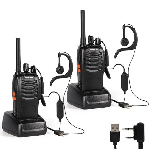 Produktbild: Walkie-Talkies PMR446 Langstrecken mit Headset, JUMJIAT Funkgeräte wiederaufladbares 16-Kanal-Hand funkgerät mit Taschenlampe(2 Stück)