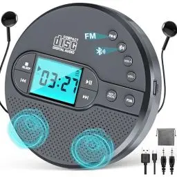 Produktbild: Walkman CD-Player mit Bluetooth - 2000mAh Wiederaufladbarer Discman CD-Player mit FM-Transmitter, Kopfhörer, LCD-Bildschirm, AUX, USB-tragbarer persönlicher CD-Player Anti-Rutsch-Schutz für das Auto