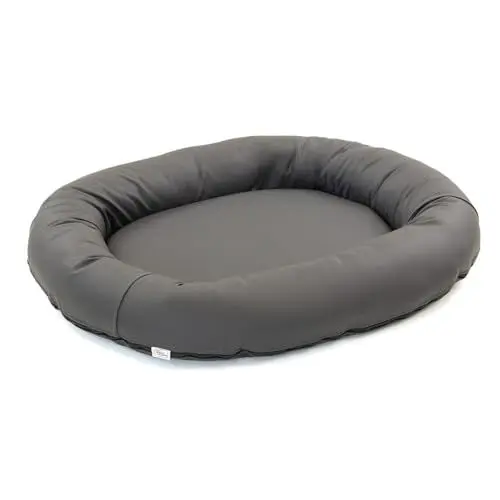 Produktbild: Wallace & Jones | Premium Hundebett Bolton Hundesofa 95x81 cm Hundecouch aus Kunstleder Hundebett für mittelgroße Hunde, verdeckter Zipper, waschbar, rutschfest, dunkelgrau