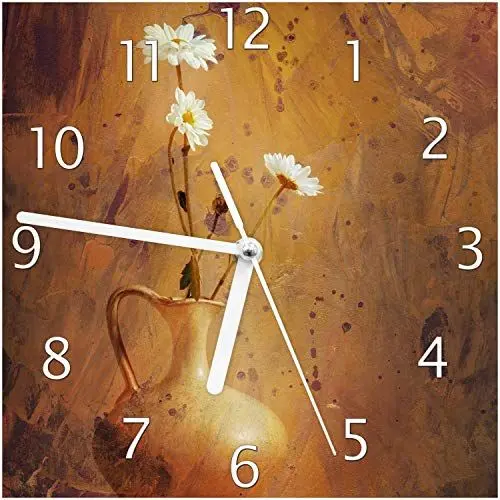 Produktbild: Wallario Design-Wanduhr Antike Vase mit Blumen aus Glas, Motiv-Uhr Größe 20 x 20 cm, weiße Zeiger