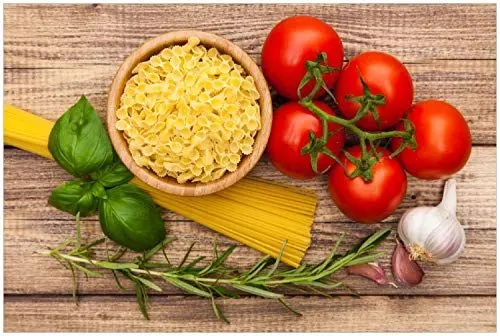 Produktbild: Wallario Poster - Spaghetti mit Tomaten, Knoblauch und Basilikum in Premiumqualität, Größe: 100 x 150 cm XXL-Poster