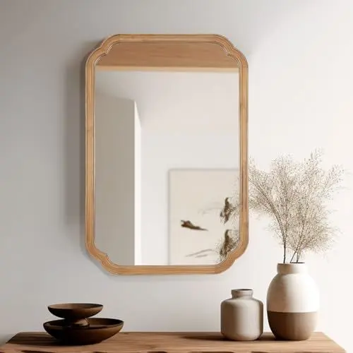 Produktbild: WallBeyond Spiegel Holzrahmen Badezimmer, 51x76cm Rustikaler Dekorativer Wandspiegel Rechteckig Badspiegel für Flur Wohnzimmer Eingänge