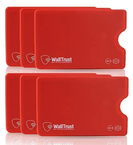 Produktbild: WallTrust RFID NFC Blocker Hartplastik Schutzhülle - 7 Stück - Kartenschutzhülle für Kreditkarten Ausweis - rot - Sicherheit gegen Datenklau Kartenhülle und EC Karten Bankkarten