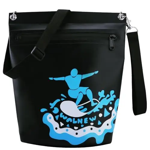 Produktbild: WALNEW Dry Bag mit Wasserdichtem Reißverschluss, leichte wasserdichte Tasche für Frauen Männer, IPX5 Crossbody Wasserdichter Beutel hält Ausrüstung trocken für Kajak, Strand, Bootfahren (Schwarz)