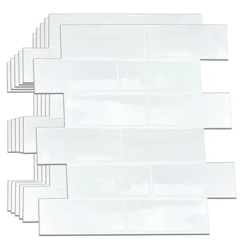 Produktbild: WALPLUS 3D Fliesenfolie Küche Fliesen Selbstklebend Abnehmbar 30.5x30.5 cm Fliesen überkleben Küche Einfaches Abziehen und Aufkleben 3D Klebe Fliesen Bad Brillantweiße 6 Stück