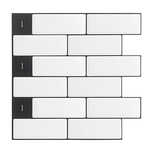 Produktbild: WALPLUS 3D Klebefliesen Bad Glänzend Fliesen Folie 30.5x30.5cm Abnehmbar Küchenfliesen Selbstklebend Einfach Peel and Stick Tiles Brillantweiße 3D Fliesenfolie Bad Küche Renovierung 6 Stück