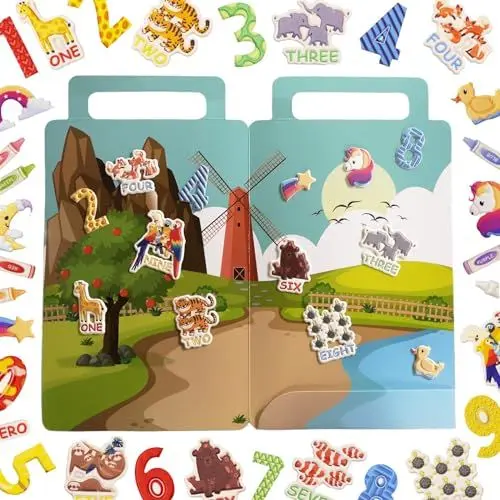 Produktbild: WALPLUS Packung mit 17 18 x 28 cm großen Tier-Lernaufklebern 0 bis 9 Kinder Schaumstoffaufkleber für Kinder Wiederverwendbare und abnehmbare Zahlen Schaumstoffaufkleber für Dekorationen
