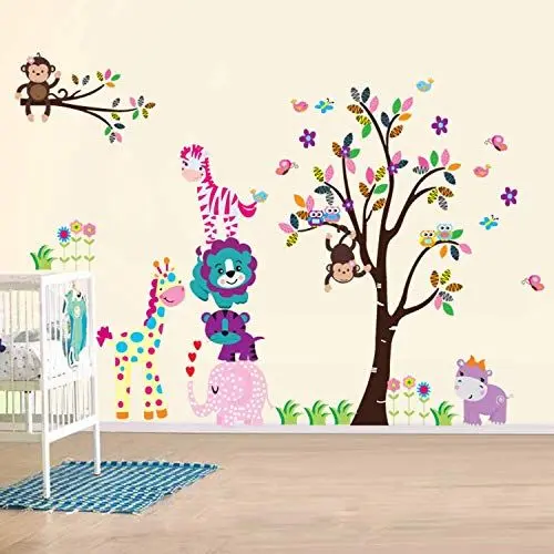 Produktbild: Walplus Wandaufkleber Happy Animals Abnehmbare Selbstklebend Wandbild Kunst Aufkleber Home Dekoration Wohnzimmer Schlafzimmer Büro Tapete Kinderzimmer Geschenk Mehrfarbig