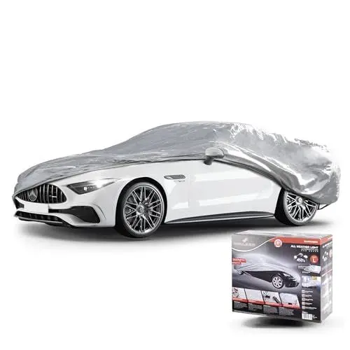 Produktbild: WALSER Autoabdeckung All Weather Light Vollgarage Größe L hellgrau, wasserdichte Autogarage, Staubdicht mit UV Schutz, verstärkte Gurtbefestigung