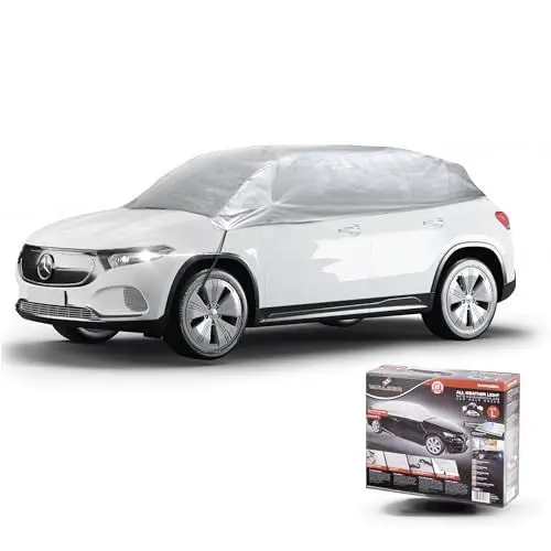 Produktbild: WALSER Autoabdeckung All Weather Light Halbgarage Größe L hellgrau, wasserdichte Halbgarage, Staubdicht mit UV Schutz, verstärkte Gurtbefestigung