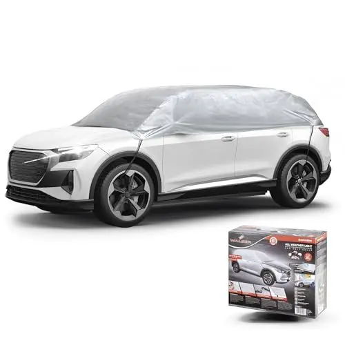 Produktbild: WALSER Autoabdeckung All Weather Light Halbgarage Größe XL silber, wasserdichte Halbgarage, Staubdicht mit UV Schutz, verstärkte Gurtbefestigung