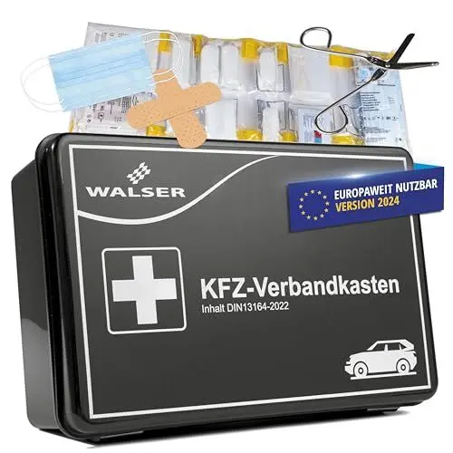 Produktbild: Walser Erste Hilfe Set Auto 2025, Verbandskasten Auto Auszeichnung Sehr Gut*, Auto Verbandskasten 2025, Erste Hilfe Kasten, Verbandskasten Auto 2025, Erste Hilfe Auto, KFZ Verbandkasten DIN 13164 rot