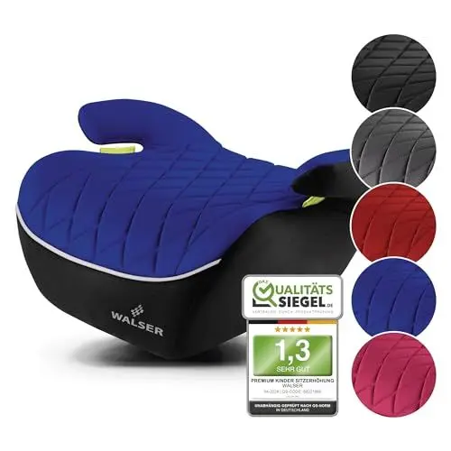 Produktbild: WALSER Premium Kinder Sitzerhöhung Auto Andy, Qualitätssieger Sehr Gut* Kindersitz Auto leicht waschbar, Kindersitzerhöhung Auto 125-150 cm neueste Norm ECE R 129 Sitzerhöhung Auto Kinder schwarz/blau