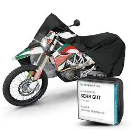 Produktbild: WALSER Premium Motorrad Abdeckplane XL, Auszeichnung Sehr Gut* Motorrad Abdeckplane aus hochwertigem PVC, Outdoor Motorrad Plane, Motorrad Zubehör, Abdeckplane Motorrad schwarz 255x110x135 cm