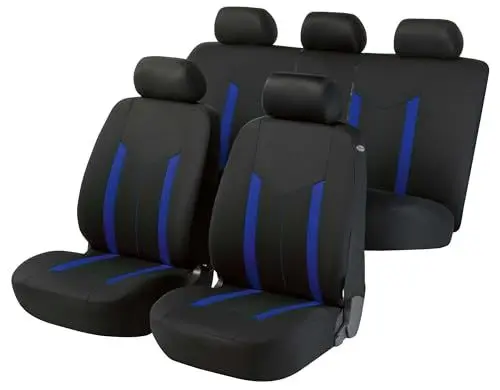Produktbild: Walser Auto-Sitzbezug Komplettset Hastings, Schonbezüge-Auto, Komplettset, 2 Vordersitzbezüge, 1 Rücksitzbezug, Universal PKW-Sitzbezüge schwarz/blau