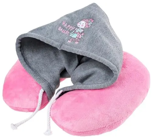 Produktbild: Walser Nackenrolle mit Kapuze Ballet Doll, Nackenstütze-Kinder, Reisekissen-Auto, Nackenkissen-Reise, Nackenstützkissen, Nackenhörnchen rosa