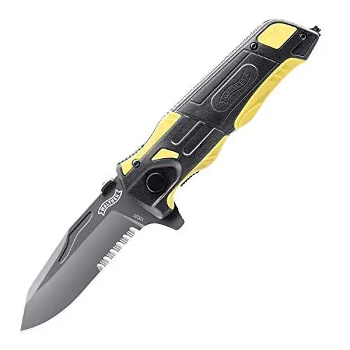 Produktbild: Walther Rettungsmesser RK 2, Notfall Klappmesser, Gurtschneider inkl. Notfallhammer, Emergency Rescue Knife mit Liner Lock, inkl. Etuie mit Gürtelschleife