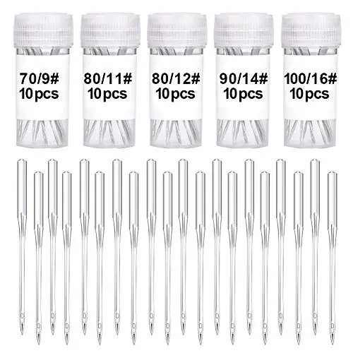 Produktbild: Wamkon 50 Stücke Nähmaschine Nadel Set, 5 Größen 70/9, 80/11, 80/12, 90/14, 100/16 Nähen Maschine Nadel, Universal Nähmaschine Nadeln Set für Haushalt Nähen
