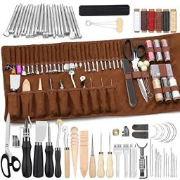 Produktbild: Wamkon Lederhandwerks-Werkzeuge Leder-Nähset Lederschnitzwerkzeuge Lederhandwerks-Werkzeug-Set für Lederarbeiten mit individueller Aufbewahrungstasche zum Schneiden, Stanzen, Nähen, Schnitzen