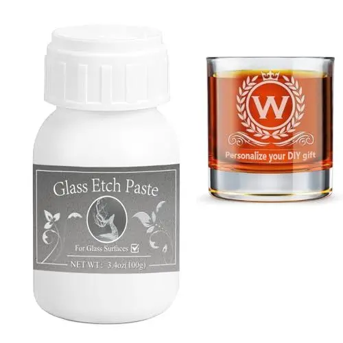 Produktbild: WAN2TLK Ätzpaste für Glas, 100 g Glas Ätzpaste DIY-Kunsthandwerksbedarf, um atemberaubende Designs auf Glasoberflächen zu erstellen (weiße Glass Etching Paste)