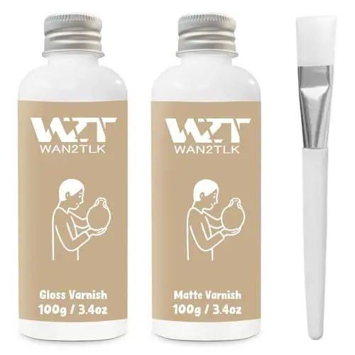 Produktbild: WAN2TLK Air Dry Clay Glaze-Set, glänzender und matter Lack für Töpferton (je 100 ml) mit Pinseln, glasuren für ton lufttrocknend, ton glasur ohne brennen, wasserdicht, kratzfest