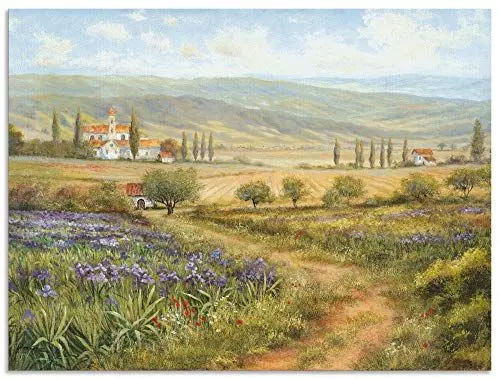 Produktbild: ARTland Wanddeko Wandbild Alu Verbundplatte für Innen & Outdoor Bild Landschaft Provence Stadt Frankreich Natur Berge Malerei Grün T4CZ