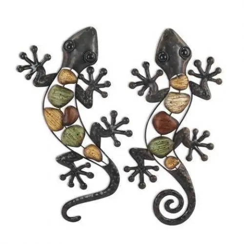 Produktbild: ROCKING GIFTS Wanddekoration Eidechse Salamander Reptilien Deko, Metall Wandbehang Gecko, Hängend Garten Außenbereich Wandkunst, 2 Stück 37 cm