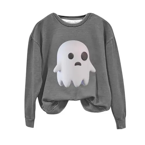 Produktbild: Wanderbekleidung Frauen Damenbekleidung Shirt Langarm Herren Damen Halloween Druck Rundhals Lässiges Langarm Top Sweatshirt Spezieller Kapuzenpullover (Grey L)