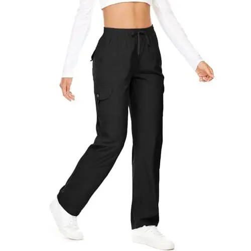 Produktbild: Wanderhose Damen Cargohose Trekkinghose Golfhose Leichter Quick Dry Outdoor Hose Schnelltrocknend UV Schutz Jogginghose jagdhose Black-L-6095