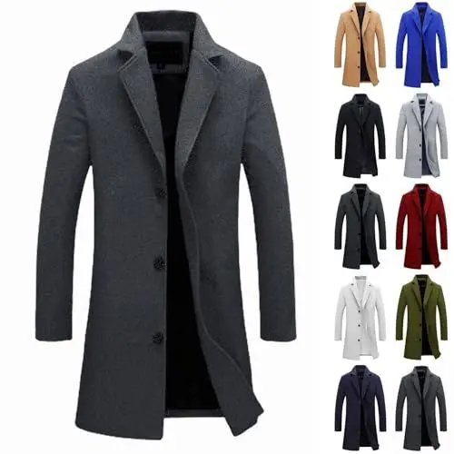 Produktbild: arbeitsjacke herren Trenchcoat Herren Jacke Wintermantel Mit Multi Taschen Einfarbiger Winterjacke Mit Button Winter Warm Ohne Kapuze Windjacke Fleece Bequem Fit Softshelljacke leichte steppjacke