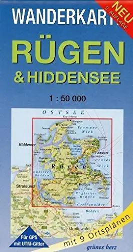 Produktbild: Wanderkarte Rügen & Hiddensee: Mit Stralsund. Mit Ortsplänen von Baabe, Bergen, Binz, Garz, Göhren, Putbus, Sassnitz, Sellin, Thiessow. Mit UTM-Gitter ... Maßstab 1:50.000. (Wanderkarten 1:50.000)