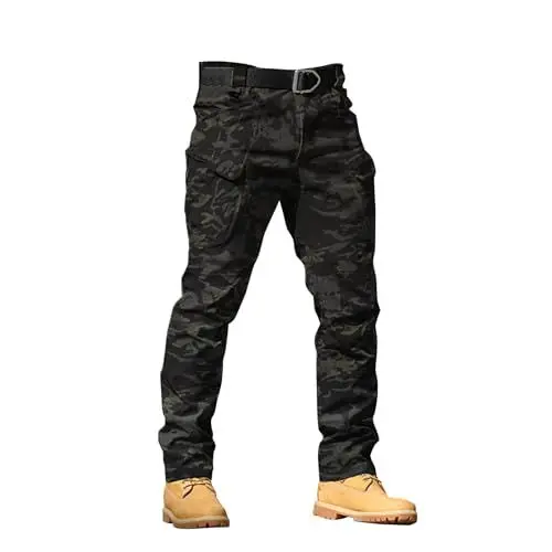 Produktbild: Wanderkleidung Einfarbiger Outdoor-Stretch-Overall für Herren mit Tarnmuster und großen Taschen, lockere, weiche Hose, regendichte Trainingshose Angelbekleidung Herren Hose (Grey, L)