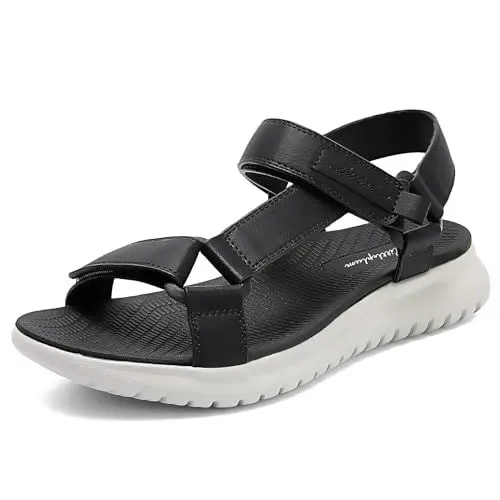 Produktbild: Wandernsandalen Damen Trekking Sport Wassersandalen Flach Beach Peep-Toe Walking Sportsandalen,Schwarz,39 EU