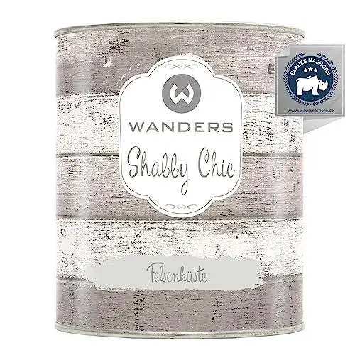 Produktbild: Wanders Shabby Chic Kreidefarbe 750 ml - Felsenküste/Helles Grau - Küchenmöbellack und Möbelfarbe ohne Schleifen. Chalk Paint, für Holz & mehr. Hohe Deckkraft, schnell trocknend