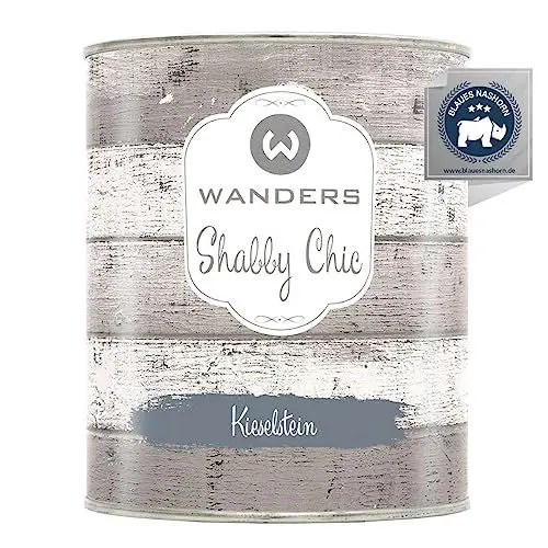 Produktbild: Wanders Shabby Chic Kreidefarbe 750 ml - Kieselstein/Mittleres Graublau - Küchenmöbellack und Möbelfarbe ohne Schleifen. Chalk Paint, für Holz & mehr. Hohe Deckkraft, schnell trocknend