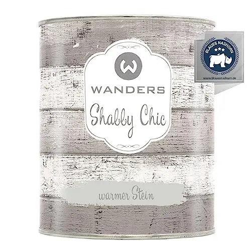 Produktbild: Wanders Shabby Chic Kreidefarbe 750 ml - Warmer Stein/Sehr Helles Grau - Küchenmöbellack und Möbelfarbe ohne Schleifen. Chalk Paint, für Holz & mehr. Hohe Deckkraft, schnell trocknend