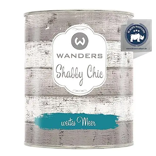 Produktbild: Wanders Shabby Chic Kreidefarbe 750 ml - Weites Meer/Tiefes Türkis - Küchenmöbellack und Möbelfarbe ohne Schleifen. Chalk Paint, für Holz & mehr. Hohe Deckkraft, schnell trocknend