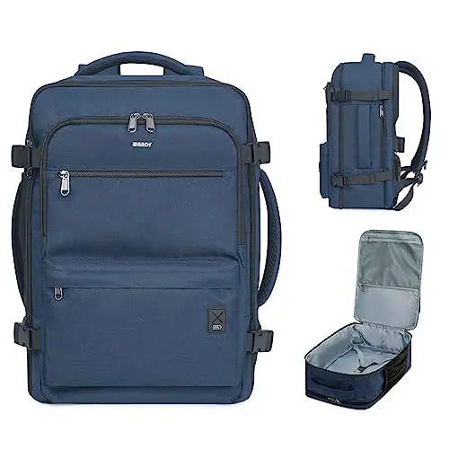 Produktbild: WANDF Handgepäck Rucksack 45x36x20cm für Easyjet Airlines, Untersitz-Reise-Handgepäck-Tasche mit Nassfach, 17-Zoll-Laptop-Rucksack für Männer und Frauen (Marineblau)