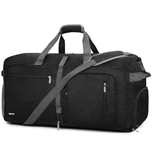 Produktbild: WANDF Reisetasche 65L mit Schuhfach Faltbare Weekender-Reisetasche Handgepäck für Männer Frauen (Schwarz)