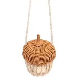 Produktbild: Wand-Hängekorb, eichelförmige Tasche, Eichelkorb, handgefertigter Weiden-Aufbewahrungskorb mit Deckel, Kinder-Rattan-Aufbewahrungskorb-Tasche (Small Shoulder Bag)