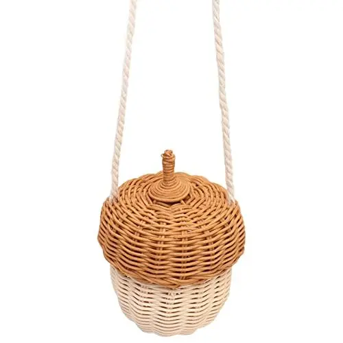 Produktbild: Wand-Hängekorb, eichelförmige Tasche, Eichelkorb, handgefertigter Weiden-Aufbewahrungskorb mit Deckel, Kinder-Rattan-Aufbewahrungskorb-Tasche (Small Shoulder Bag)