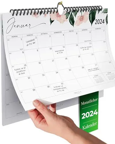 Produktbild: Wandkalender 2024 - Kalender 2024 im A4 Querformat - Familienplaner 2024 - Großer Monatskalender 2023 2024 - Familienkalender 2024 mit Jahreskalender Planung - Paarkalender 2023 2024