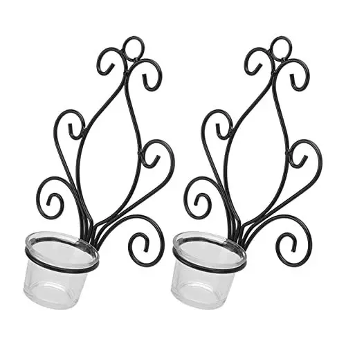 Produktbild: Wandkerzenhalter, 2er-Set, Kerzenhalter, Wandleuchte, europäischer Stil, Wirbel-Eisen-Kunstmuster, Wand-Kerzenhalter mit Tablett für Schlafzimmer