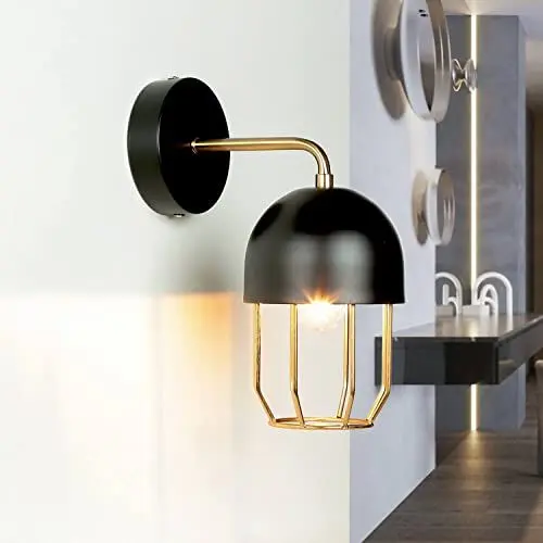 Produktbild: Wandleuchte Loft Design Metall elegant in Schwarz Gold E14 QUINN Flur Wohnzimmer Wandlampe