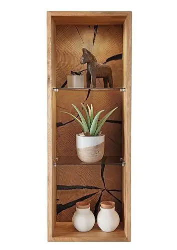 Produktbild: Wandregal Eiche massiv geölt (BxHxT 34x94x20 cm) inkl Glasböden