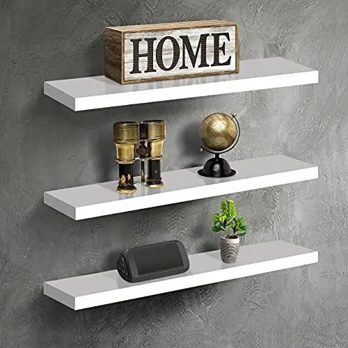 Produktbild: Wandregale, weiß, schwebend, 3 Stück, aus Holz, Wandhalterung, Deko-Holzregale für Wohnzimmer, Schlafzimmer, Badezimmer