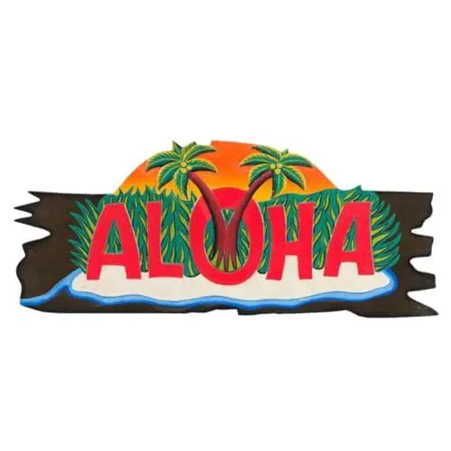 Produktbild: Oriental Galerie Wandschild Aloha Schild Palmen Tiki Style Strandbar Deko Wanddekoration Holz ca. 51 cm A6