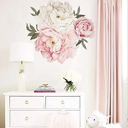 Produktbild: WandSticker4U®- Wandsticker 3x große PFINGSTROSEN in Rosa & Beige I Wandbild: 54x53 cm I Wandtattoo Kinder-zimmer Mädchen Blumen I Wand Deko Wohnzimmer Schlafzimmer Küche Möbel Aufkleber