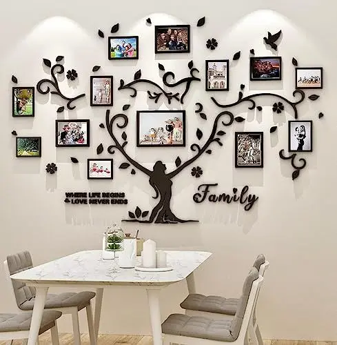 Produktbild: Wandtattoo Baum Wandaufkleber Family Stammbaum - 3D DIY Wandsticker Wall Stickers 15x20 13x18 10x15 Wanddeko Deko Wandtattoo Baum für Wohnzimmer Schlafzimmer Sofa Wandbilder Schwarz （137 * 210 cm）