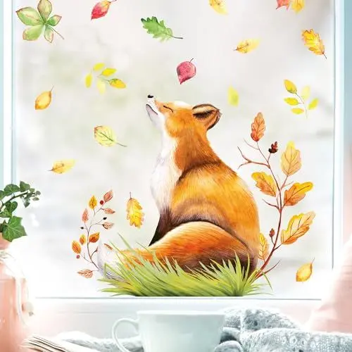Produktbild: Wandtattoo Loft Fensterbild Herbst Fuchs mit fallenden Blättern, A4 Bogen, Herbstdeko Fenster Kinderzimmer, Herbstbilder Fenster, Fensterbild Herbst Kinder, Herbstblätter Fenster, Fensterfolie Herbst